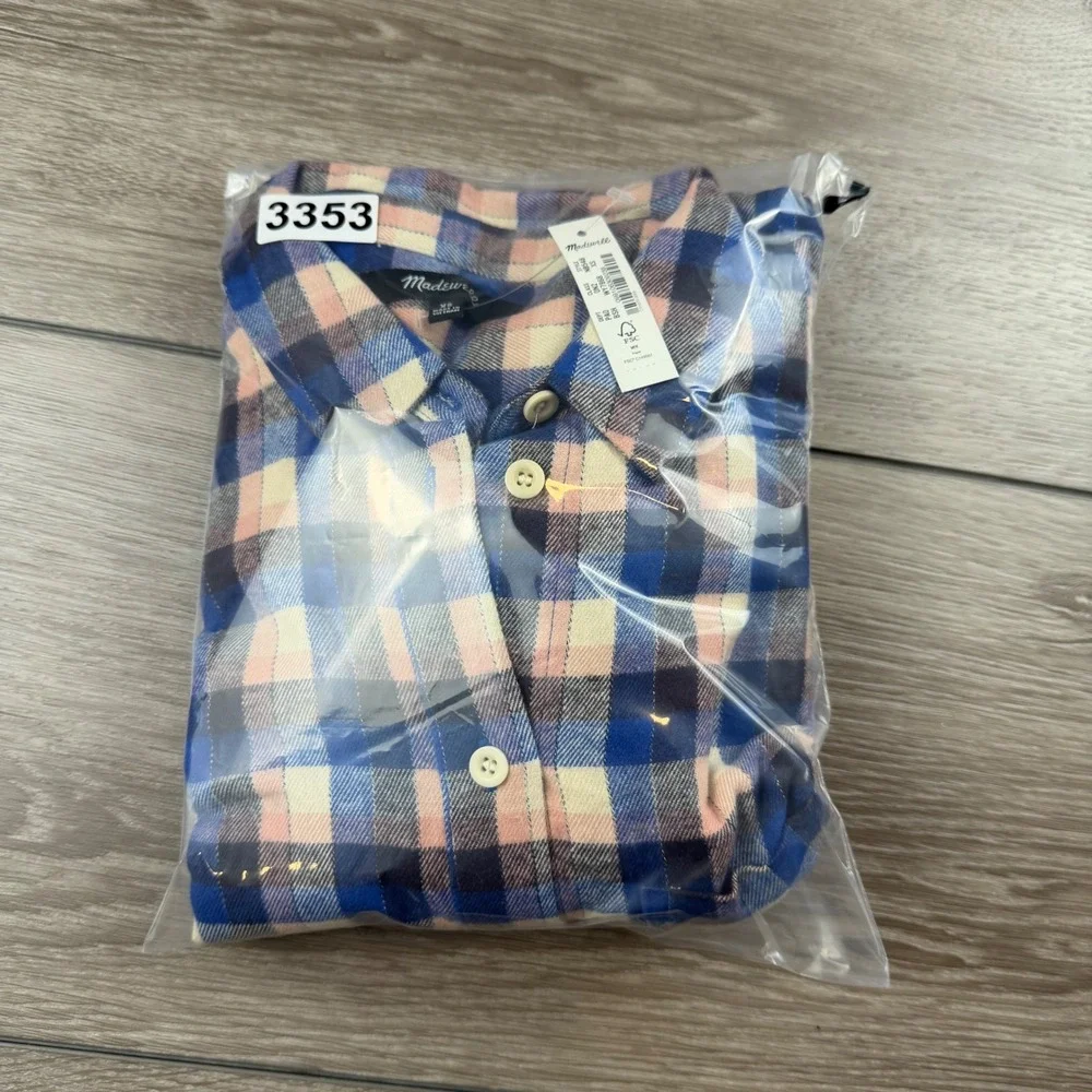 Madewell Womens Button Down Shirt Flannel Plaid Blue Pink XS NB548